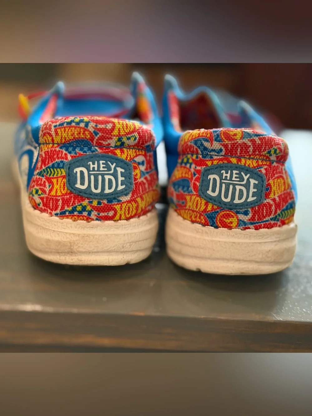 Kids Hot Wheels Hey Dude’s Canvas Slip-On Shoes Blue with Red Laces